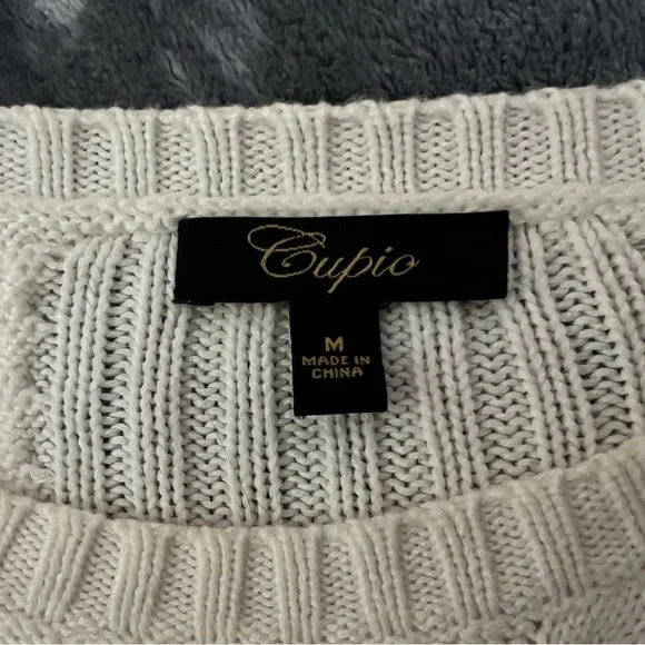 Cupio Sweater Ivory White Geo Raised Pattern Cotton Blend Stretch Sz M - Picture 6 of 9
